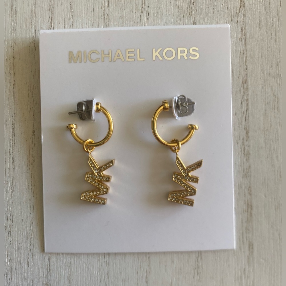 MK Logo Dangle Earrings in Gold mkj8008710
